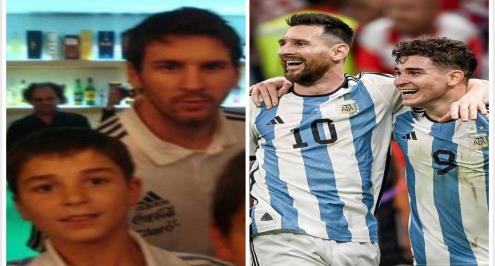 قصة مصورة.. حلم ألفاريز بين صورة وهو طفل مع ميسي إلى الاحتفال معه